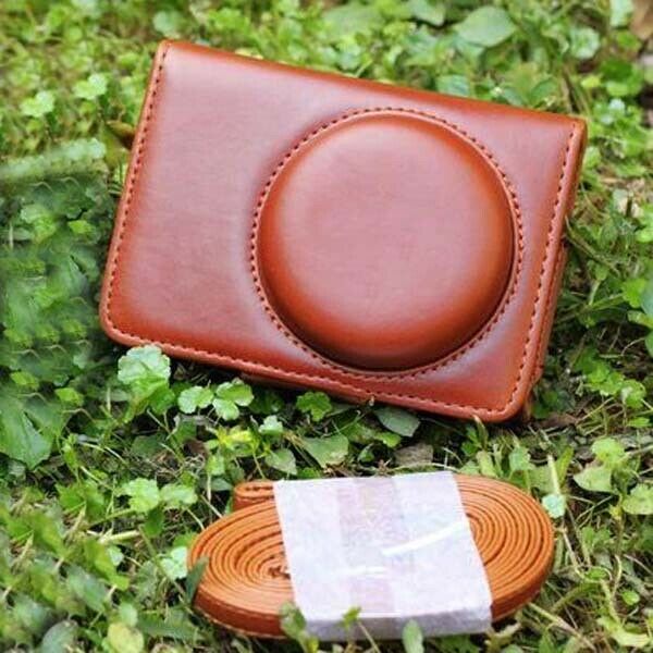 Brown PU Leather Bag Case w/ Strap for Canon S90 S95 SX120 SX150 SX200 SX210