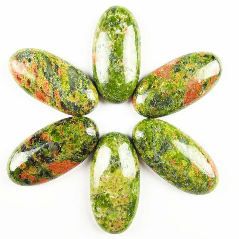 8pcs 30x15x6mm Natural Unakite Gem 39g Oval Cab Cabochon A-306JM