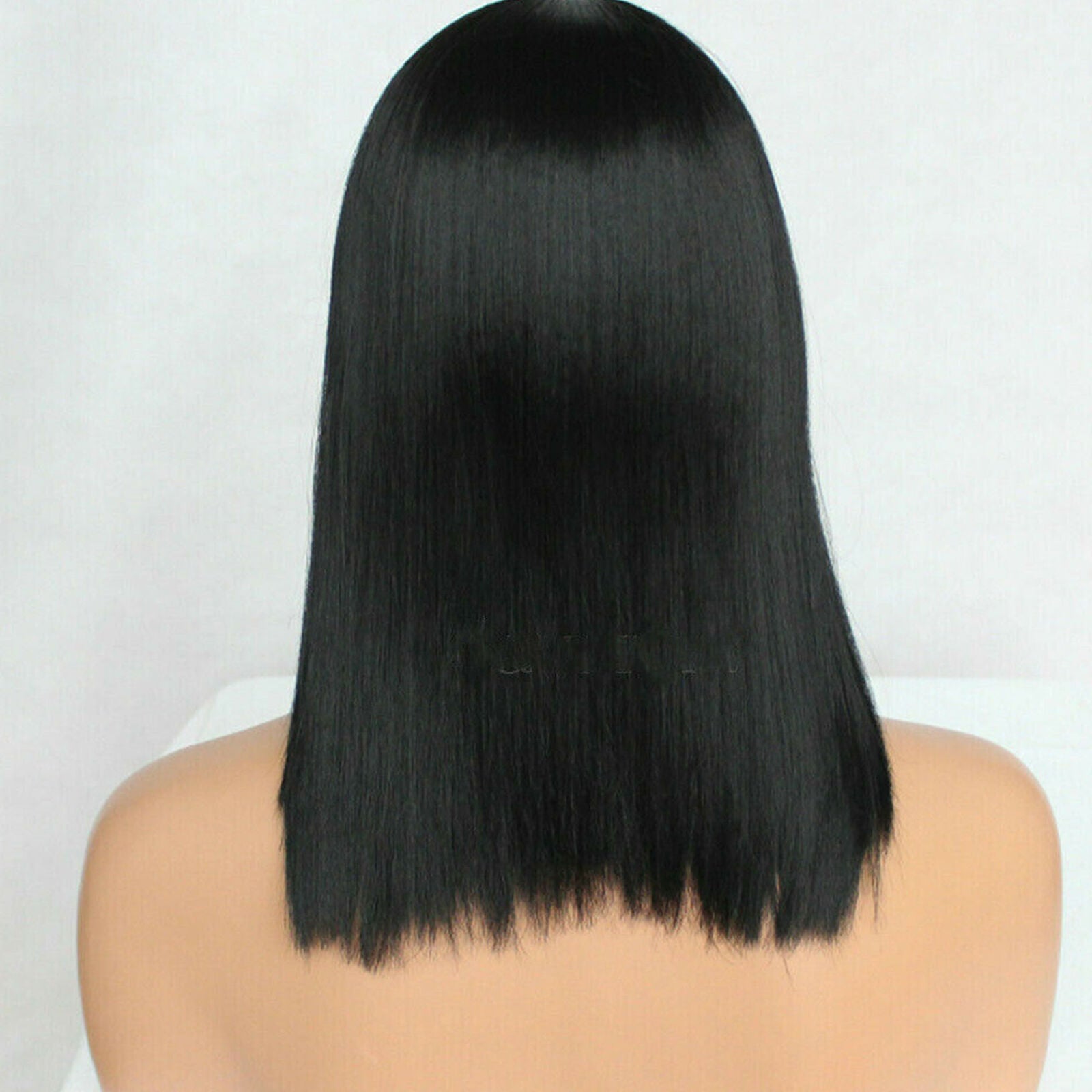 Short Bob Straight Full Bangs Synthetic None Lace Wig Glueless Black Hair Wigs