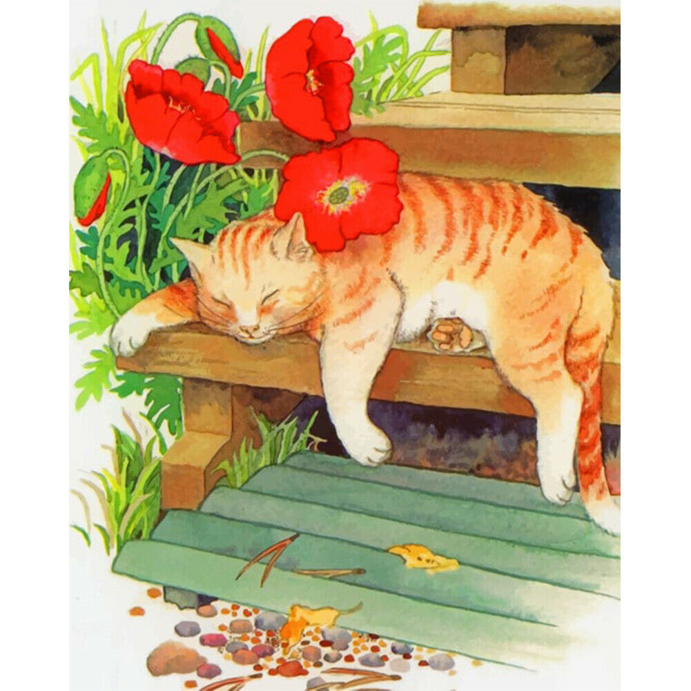 Unframed Cat on the Steps Oil Painting Picture By Numbers Canvas Paint Art @