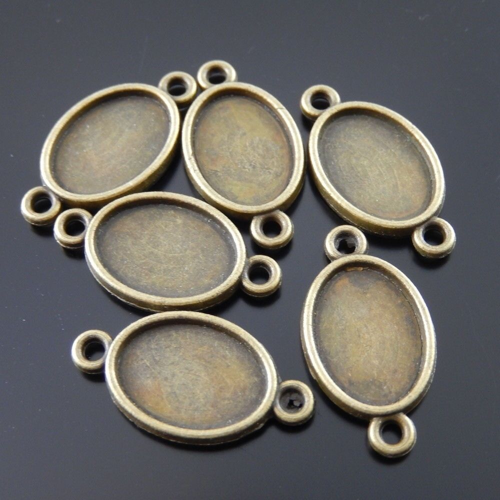 35 pcs Retro Bronze Oval Bezel Setting 14x10mm Pendant Tray Jewelry Connector