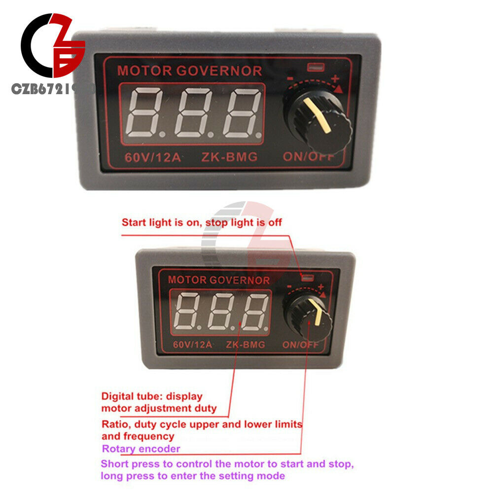 DC 9-60V 12A 500W PWM Motor Speed Governor Controller Switch Digital Display