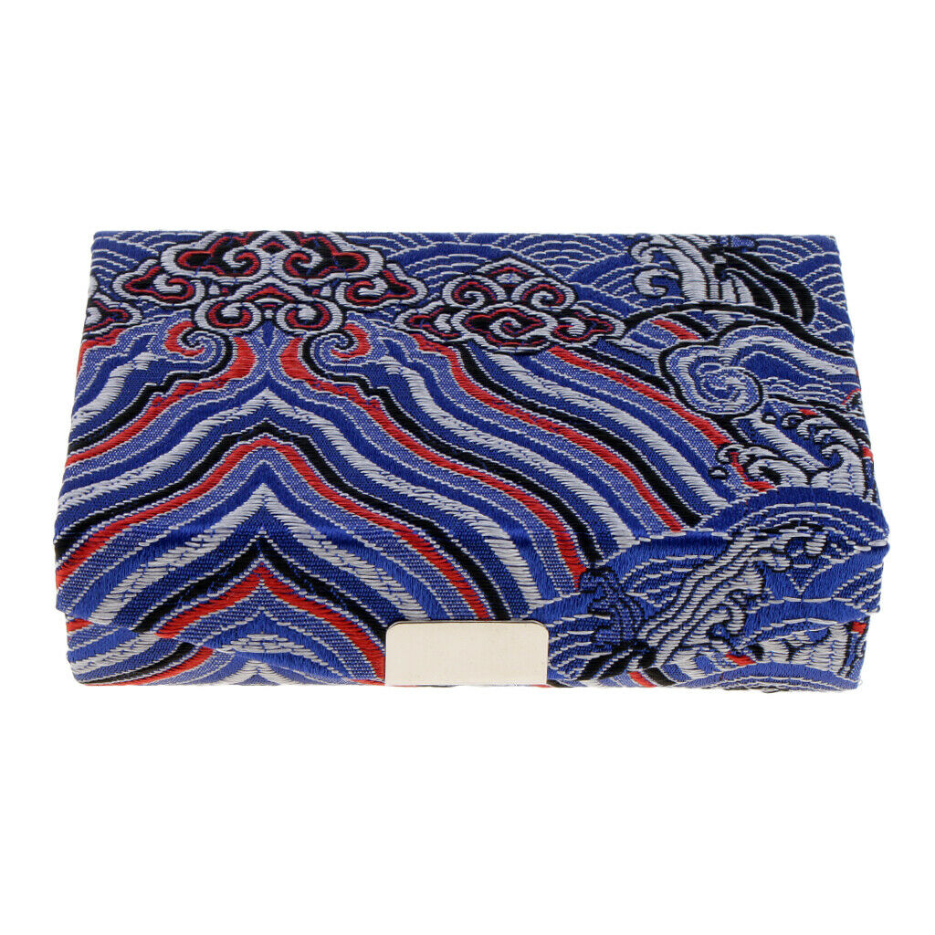 Embroidery Jewelry Makeup Lipstick Holder Case with Mirror Blue