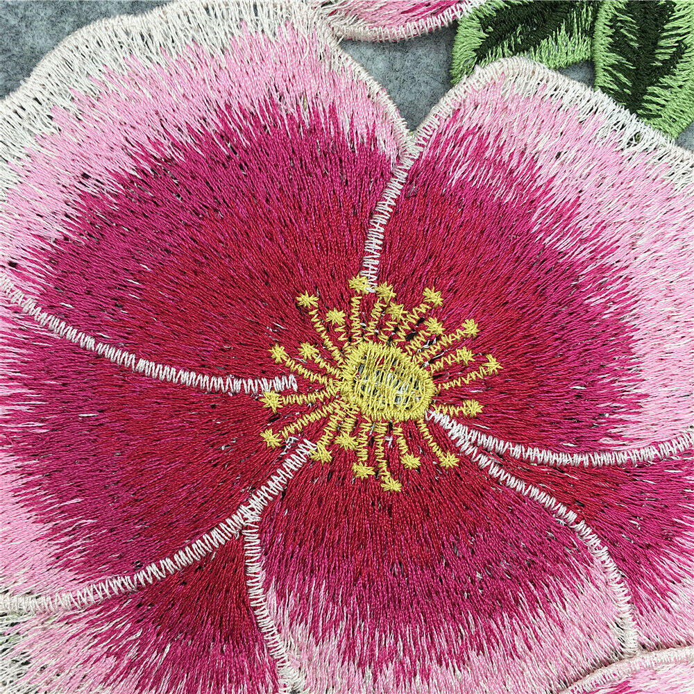 2X Embroidered Patches Peach Blossom Sew on Collar Applique Clothing Badge Decor