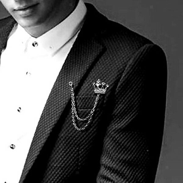 Fashion Crystal Tassels Gem MUSIC SYMBOL Crown Chain Suit Collar Brooch Pins