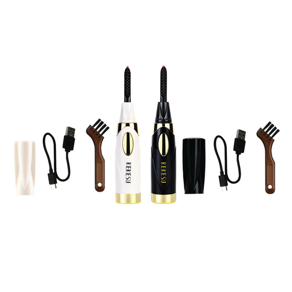 2pcs Portable Electric Heated Eyelash Curler Pen Eyelash Brush Make Up Tool