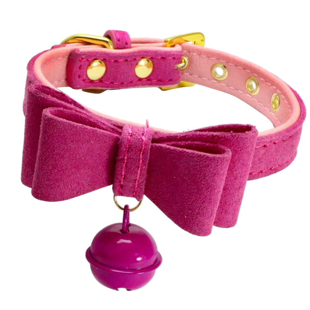 Adjustable Pet Dog Cat Puppy Bow Tie Neck Collar with Bell Rose Red XXS