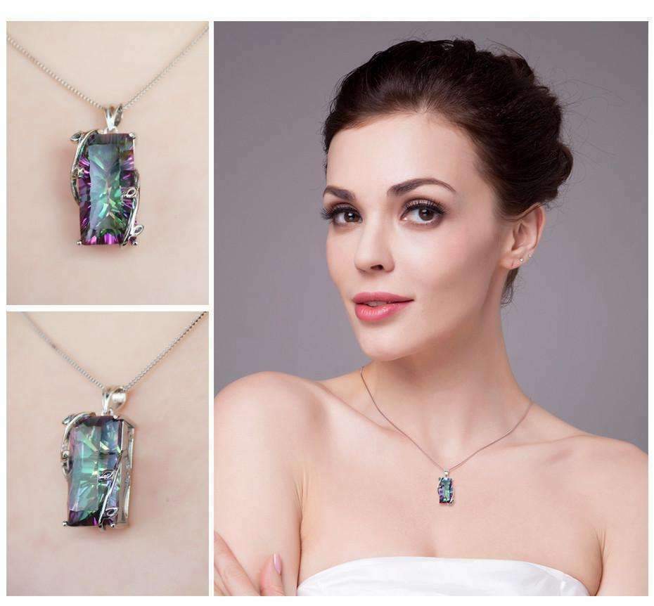 Mystic Big Rainbow Topaz Pendant Chain Chocker Prom Party Necklace