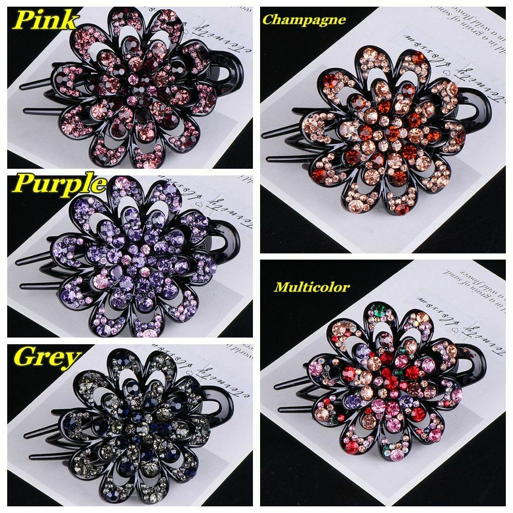 Women Girls Hairpins Crystal Flower Rhinestone Hair Clip Dovetail Duckbill Pins