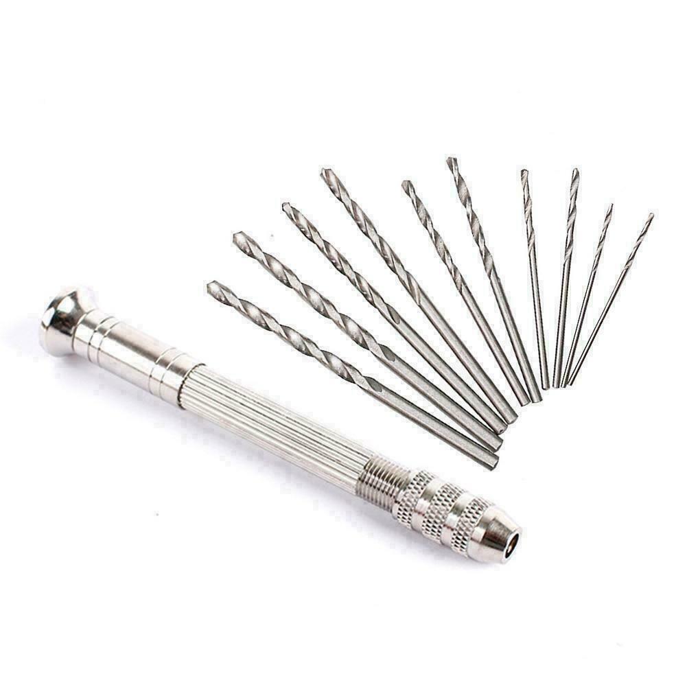 Mini Micro Aluminum Hand Drill Keyless Chuck +10x Twist Drills Rotary Tools L (3