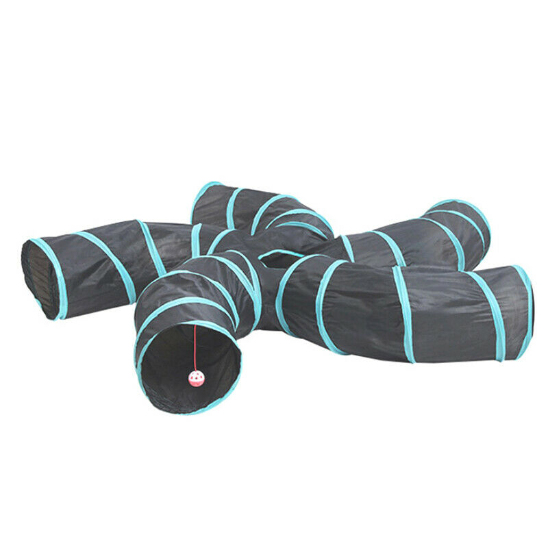5 Holes 'S' Blue Black Pet Cat Tunnel Toys For Cat Kitten Collapsible CrinklBDA