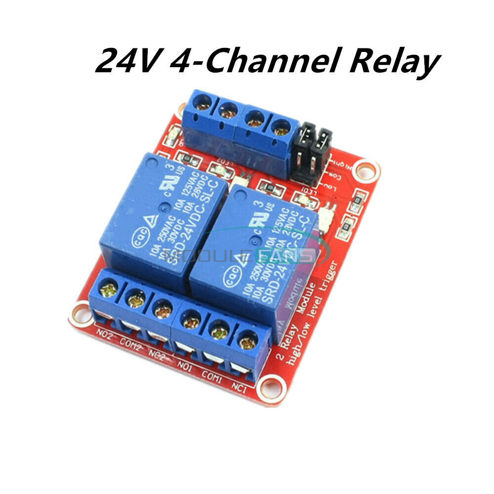 24V 4-Channel Relay Module With OPTO-Isolated High and Low Level Trigger
