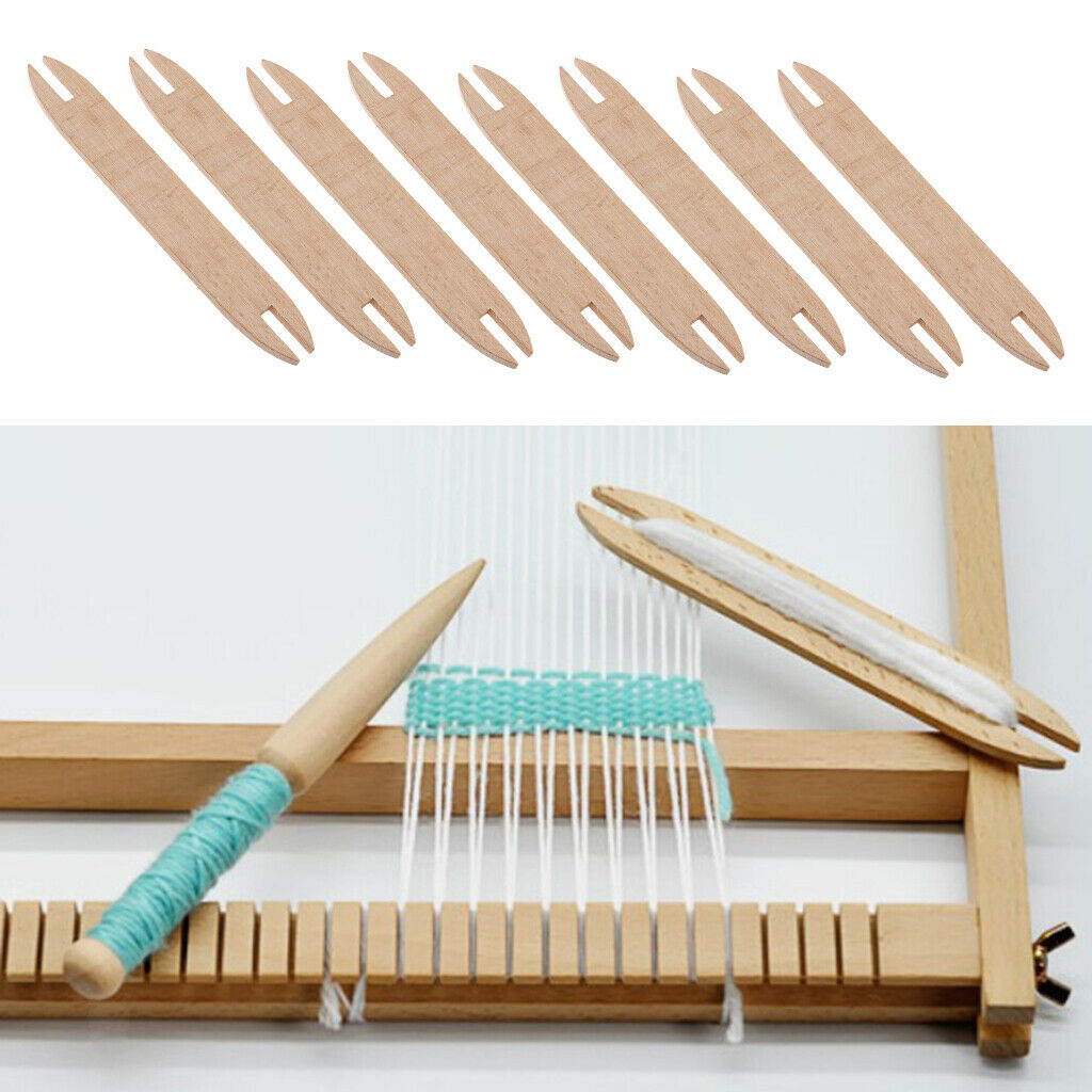8X Wooden Weaving Knitting Shuttle Sticks Wood Rod Winding Sweater Supply
