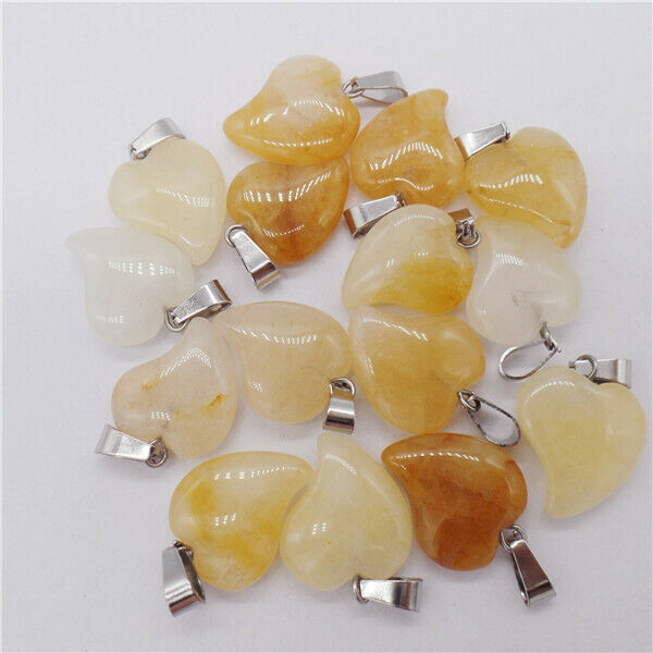 15Pcs 19x17x6mm Natural Yellow Aventurine Heart Pendant Bead DIY Jewelry HH9556