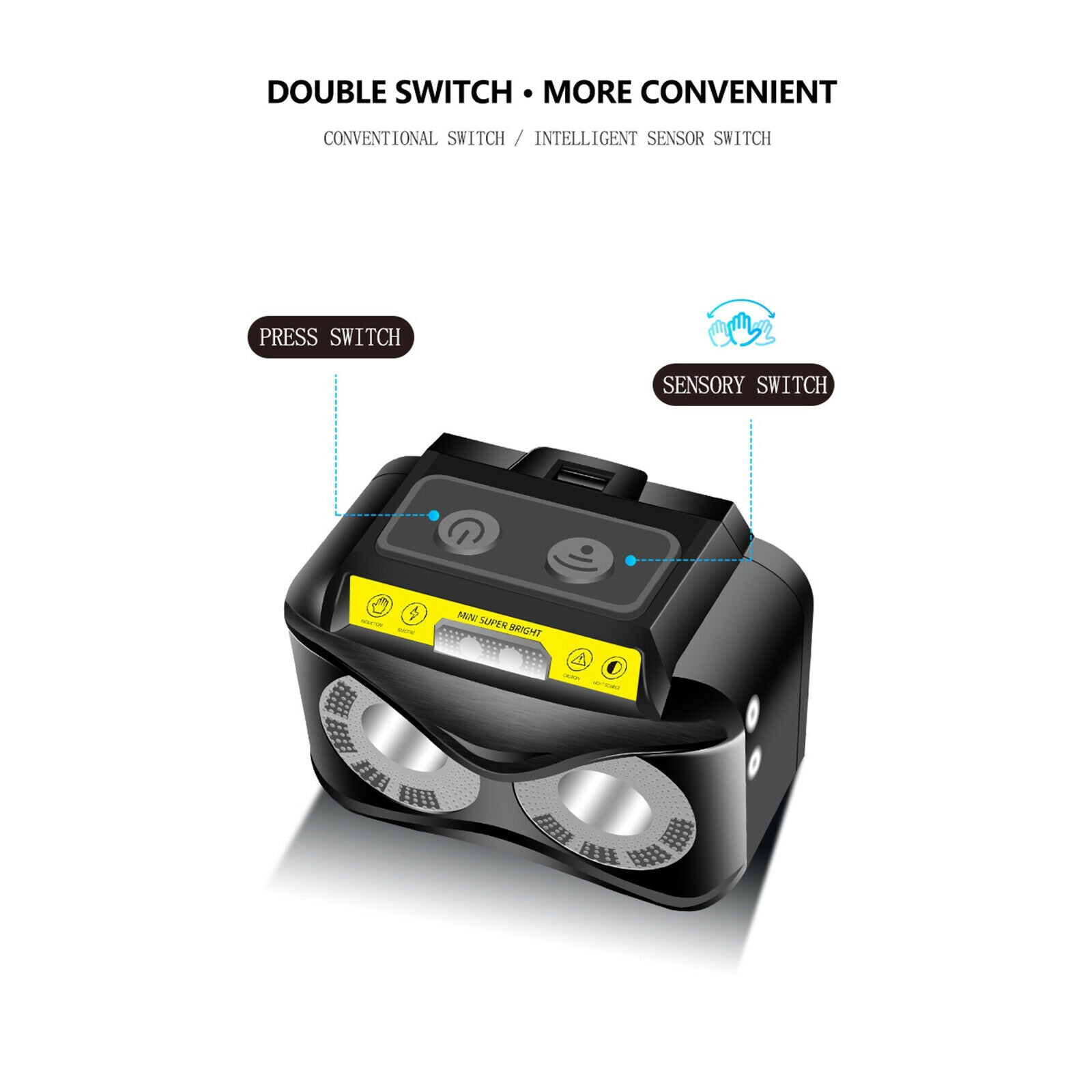 USB Headlamp Flashlight Motion Sensor Head Band Outdoor Headlight Camping