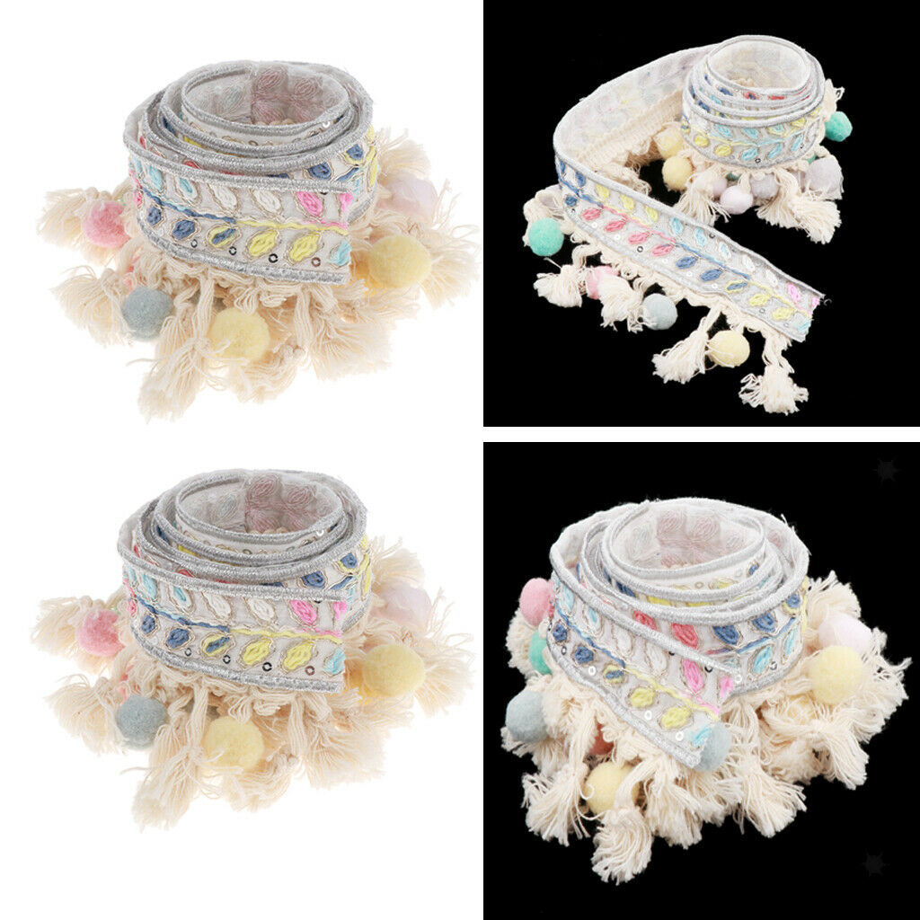 2 pcs fringe ribbon rainbow pompom tassels border grosgrain ribbon woven ribbon