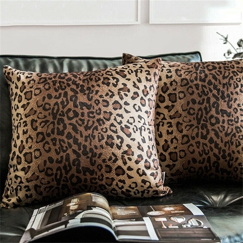 2X Faux Fur Throw Pillow Cover Soft Plush Leopard Print Pillow Case Cushion
