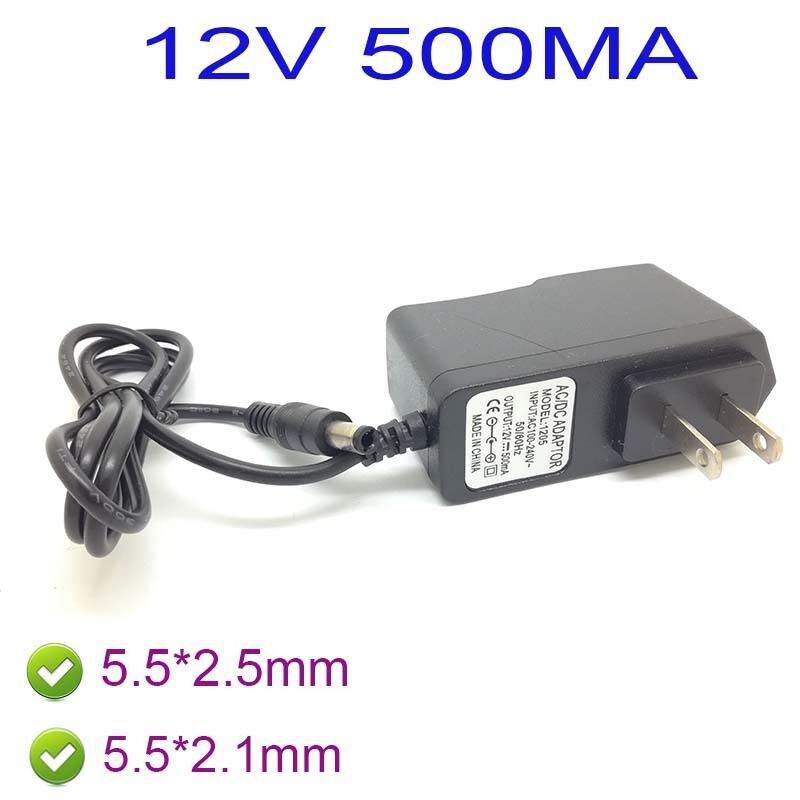 US AC 100-240V Converter Adapter DC 12V 500mA 0.5A Power Supply 5.5 x 2.1MM /SX