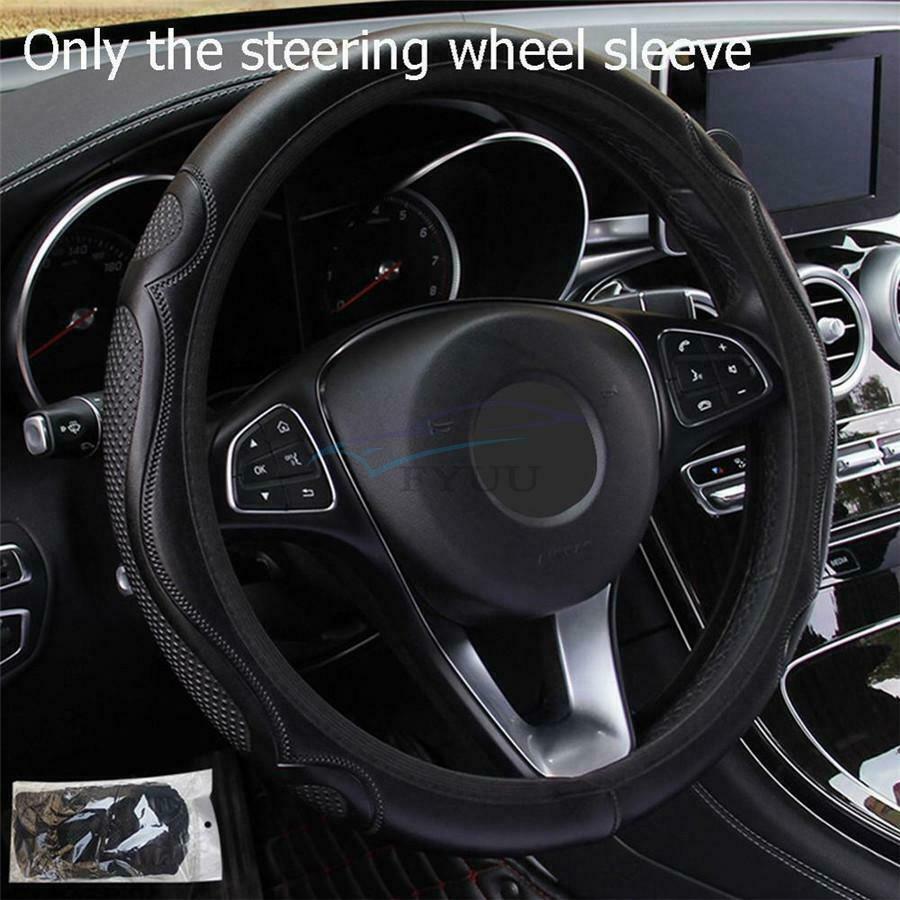 1PCS Black Leather Car Steering Wheel Cover Non-slip For 37-38CM Steering Wheel