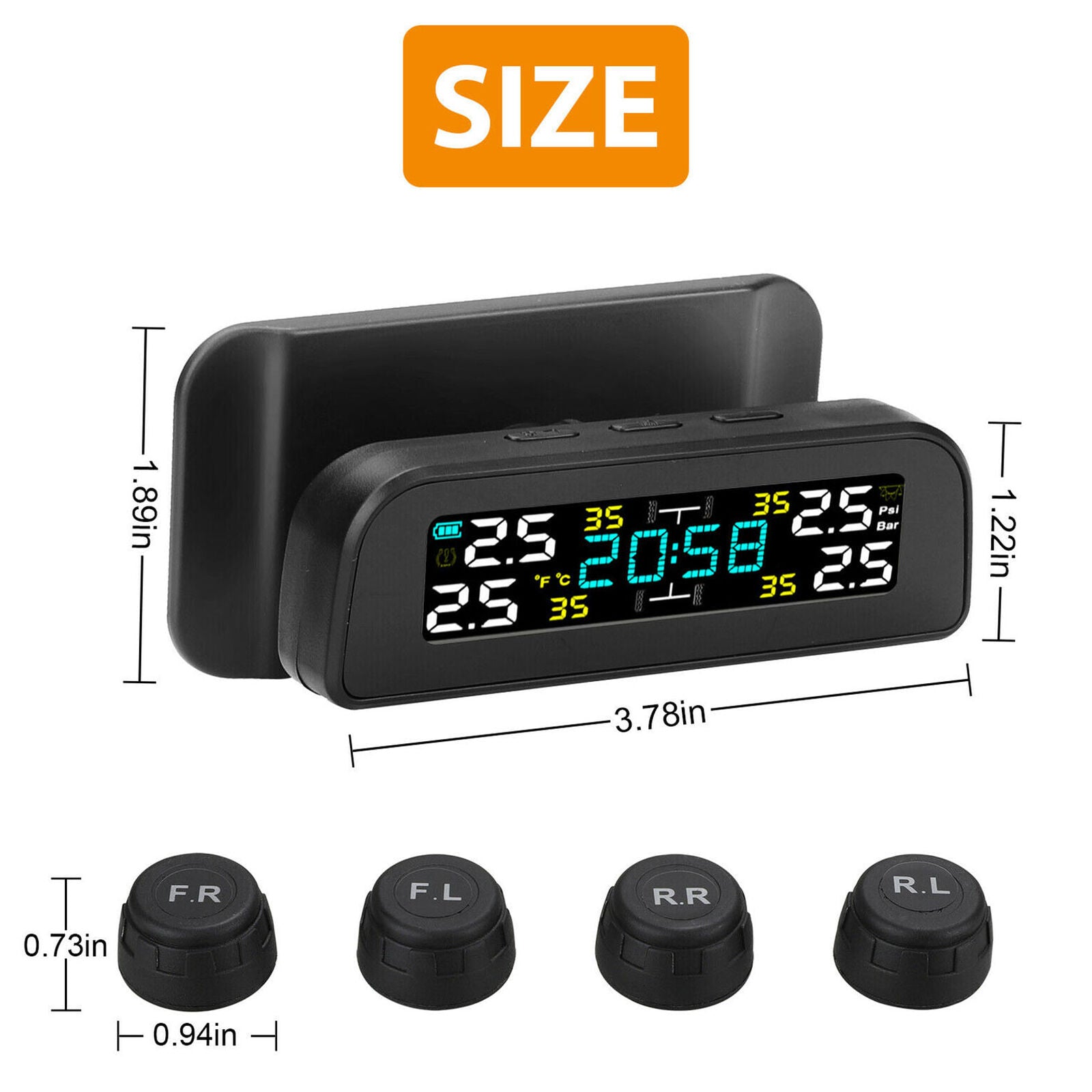 Wireless Solar TPMS LCD USB Car Tire Pressure Monitoring System 4External Sensor