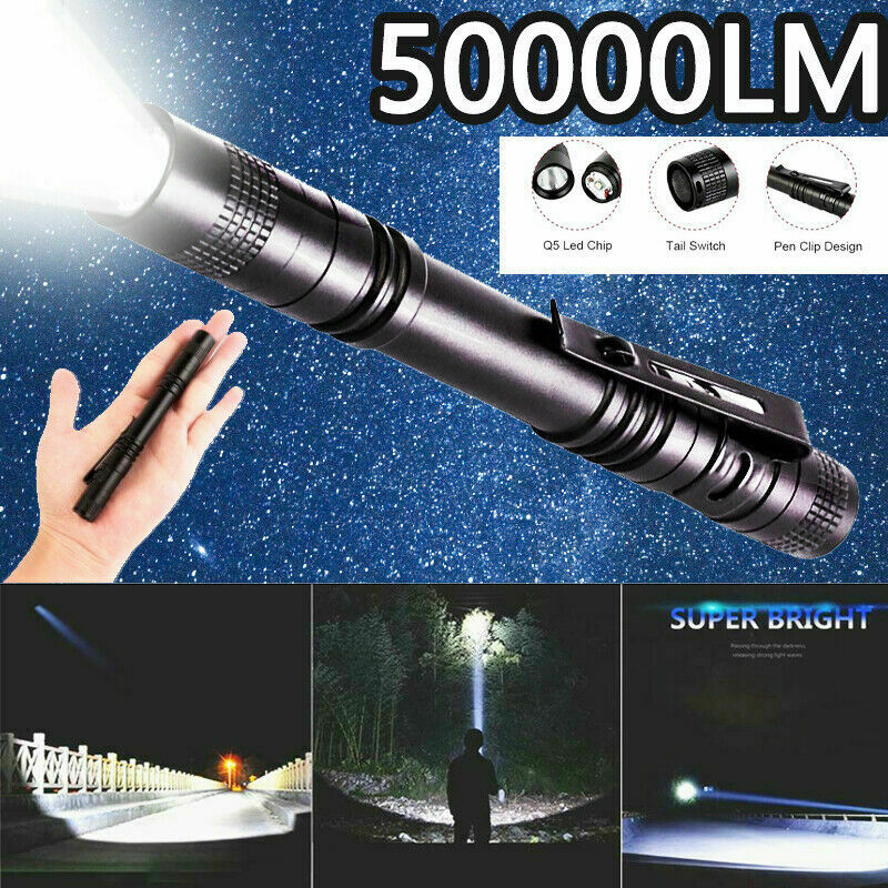 5x 50000LM Mini LED Penlight Flashlight Torch Clip Pocket Lamp Lights Waterproof