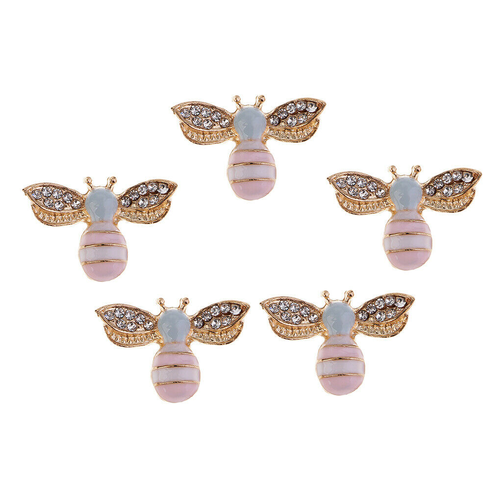5Pcs Cute Bee Metal Rhinestone Buttons Embellishments DIY Phone Case Decor 25mm