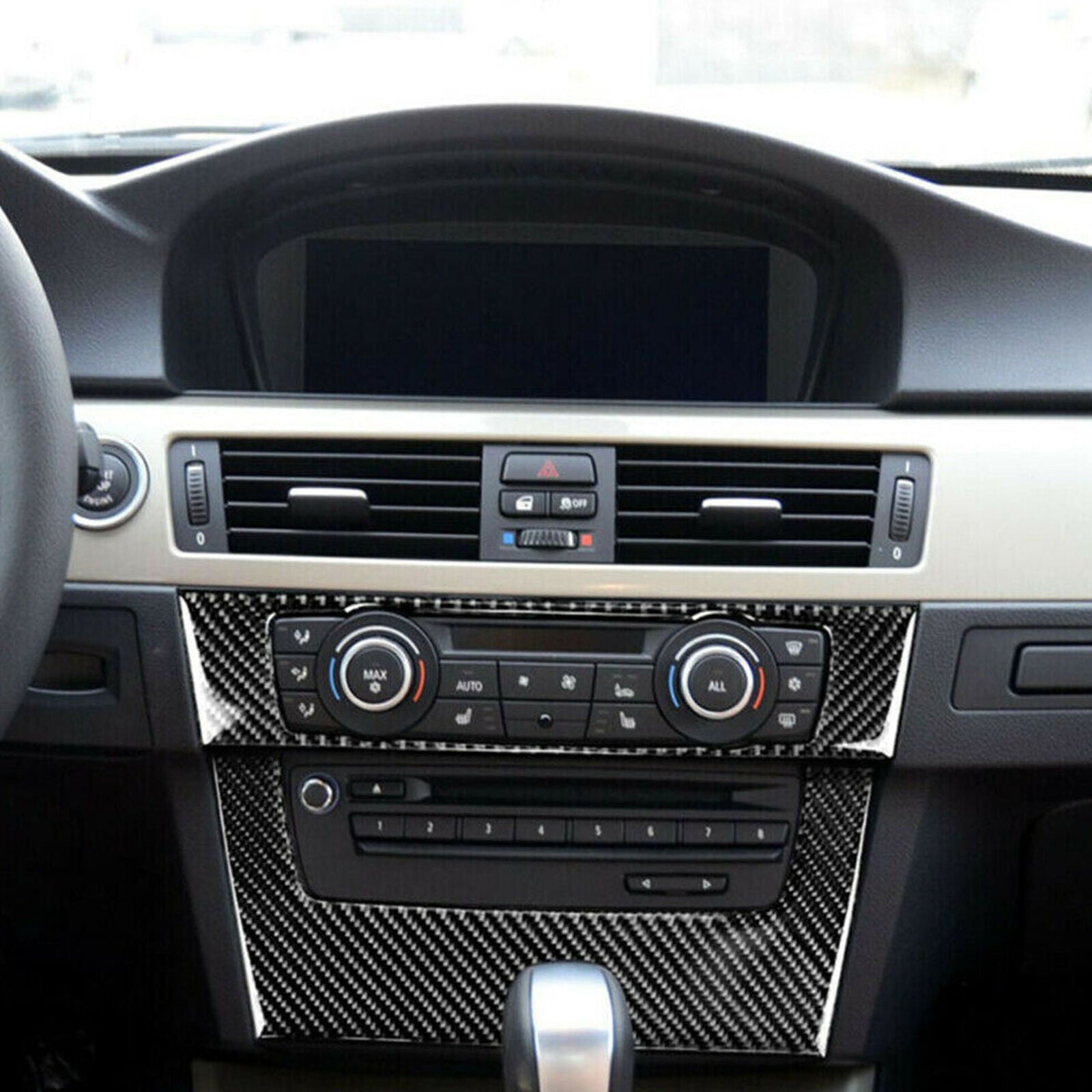 Carbon Fiber Interior CD Control Panel Cover Trim For BMW E90 E92 E93 2005-12