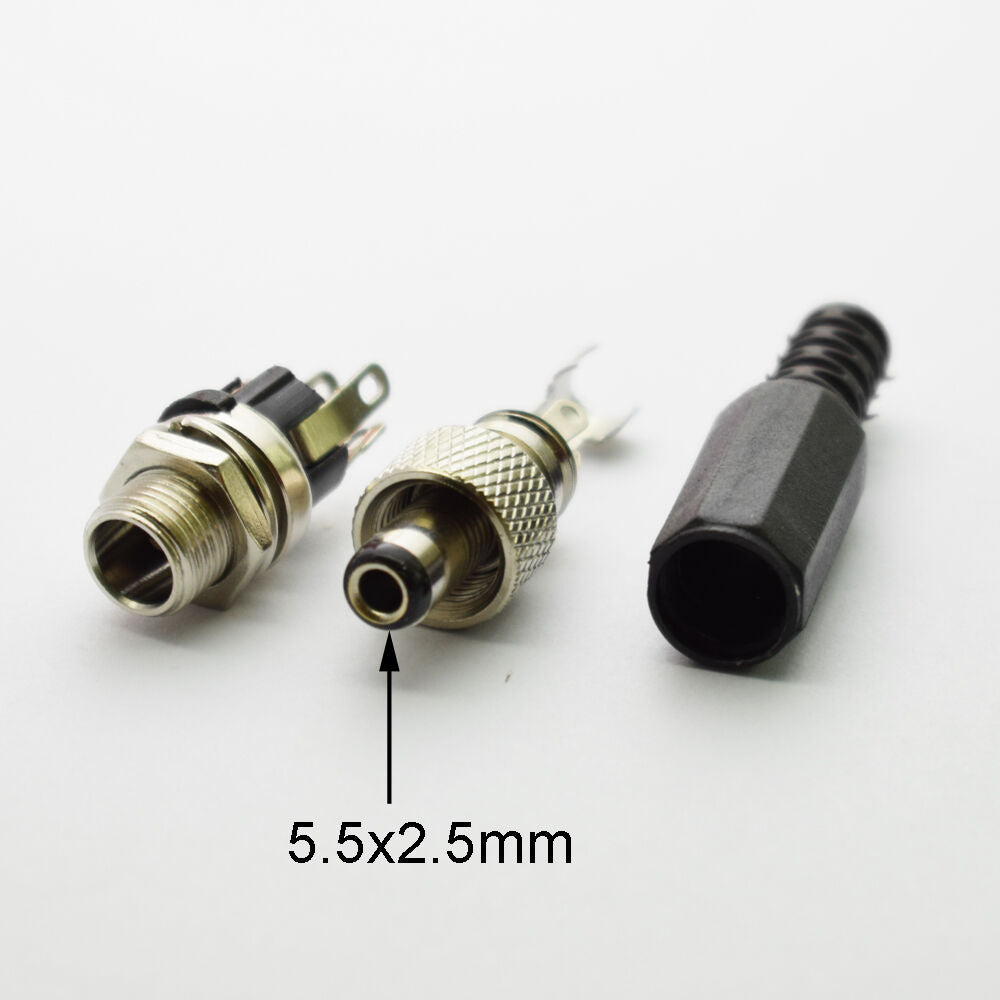 20PCS DC Power Supply 5.5x 2.1mm Male + Female Connector w/ Nut for CCTV Camera