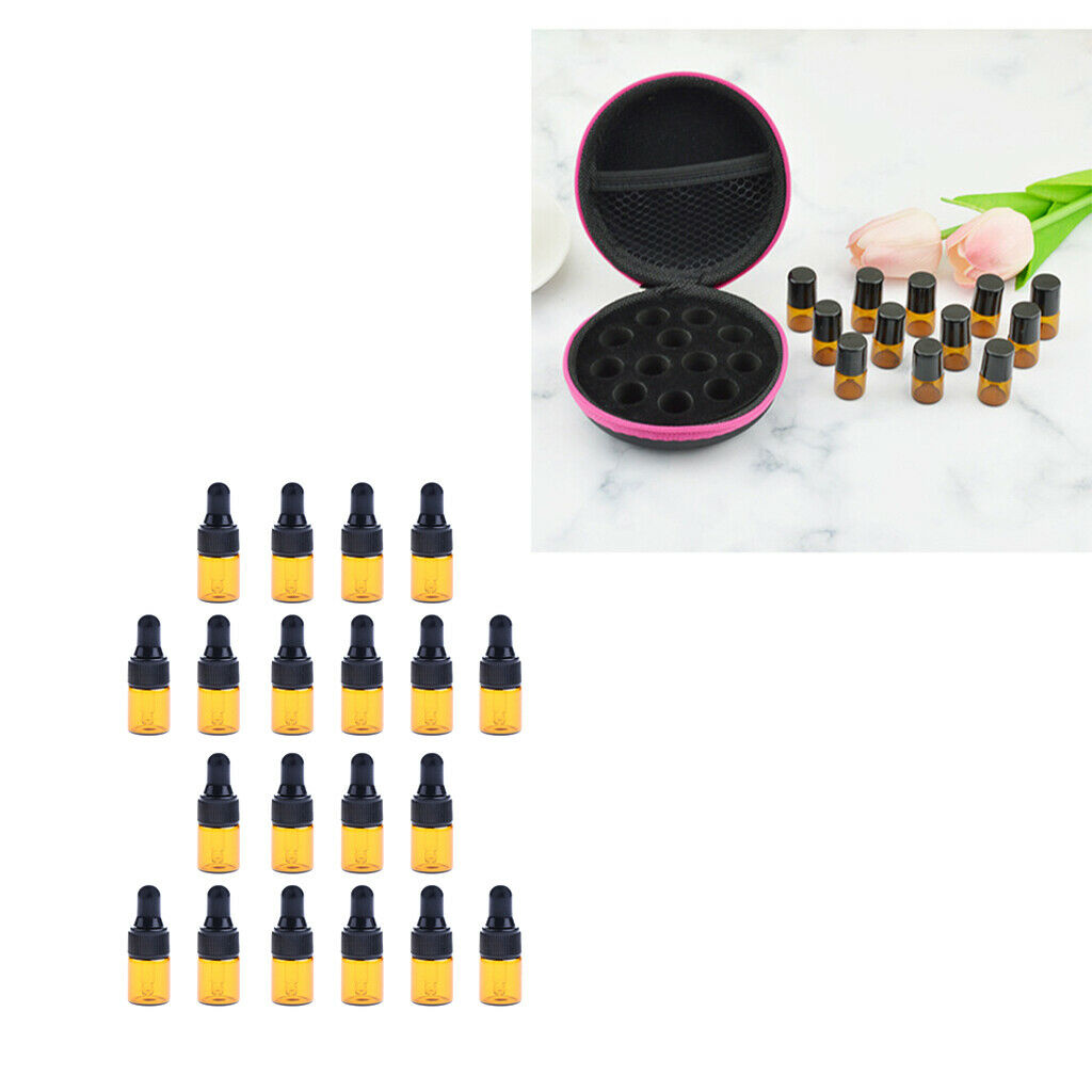 20 Pieces 1ml Mini Essential Oils Refillable Glass Dropper Bottle with Bag