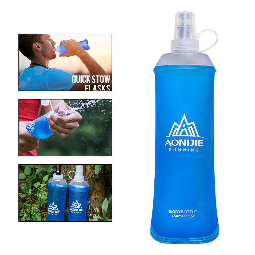 2X TPU Soft Flask Running Collapsible Water Bottles for Hiking 450ml Blue