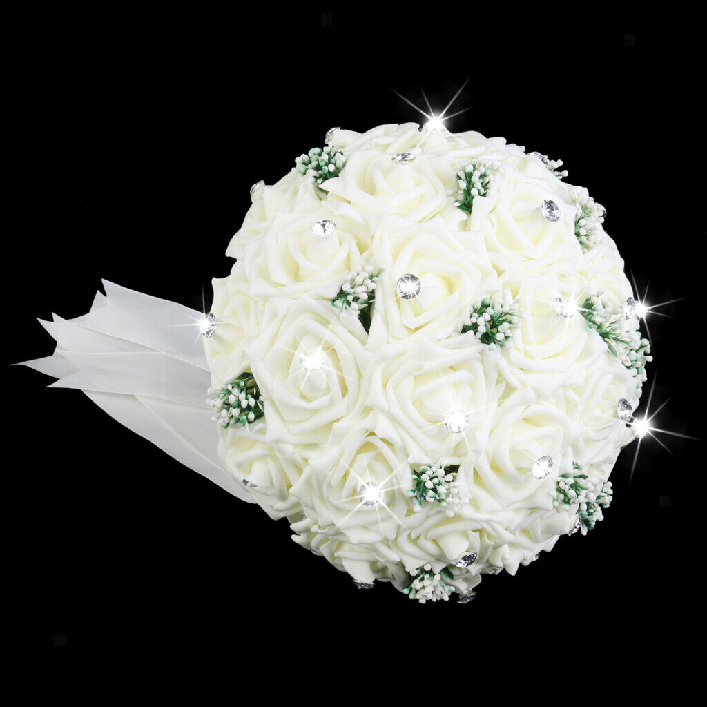 Ivory Artificial Rose Bouquet for Wedding Bridal Bridesmaid Flower Girls