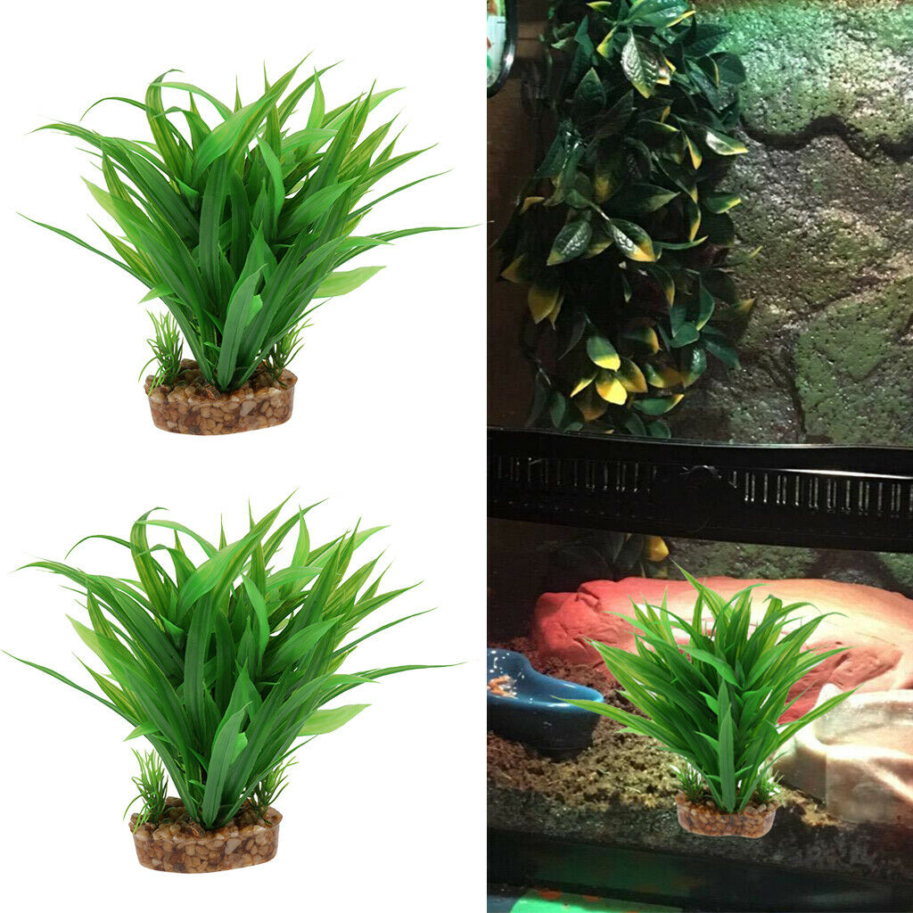 2 Pcs Plastic Green Bamboo Leaf Plants Grass for Terrarium Aquarium Fish Tank
