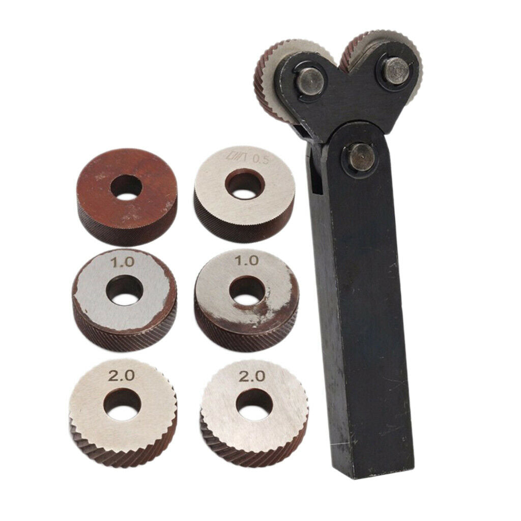 7pcs Steel Dual Wheel Knurling Tool Kit with 0.5mm 1mm 2mm Wheel Linear
