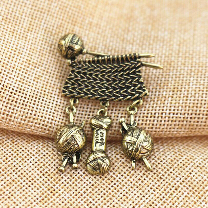 Retro Creative Sweater Knitting Ball Brooch Scarf Pin Women Dangle Jewelry J Pb