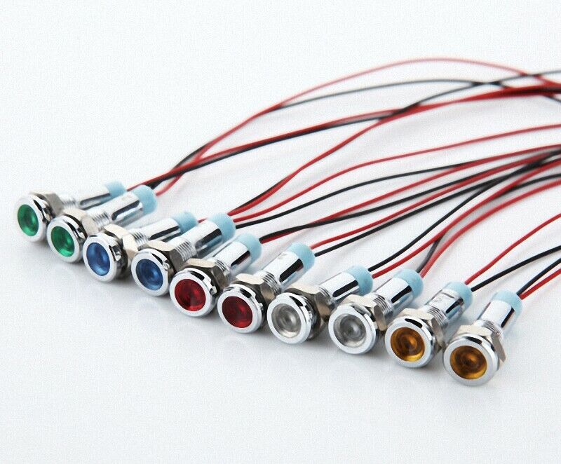 10 Pcs DC LED Indicator Pilot Signal Light Lamp Red Green Blue Yellow White 24V