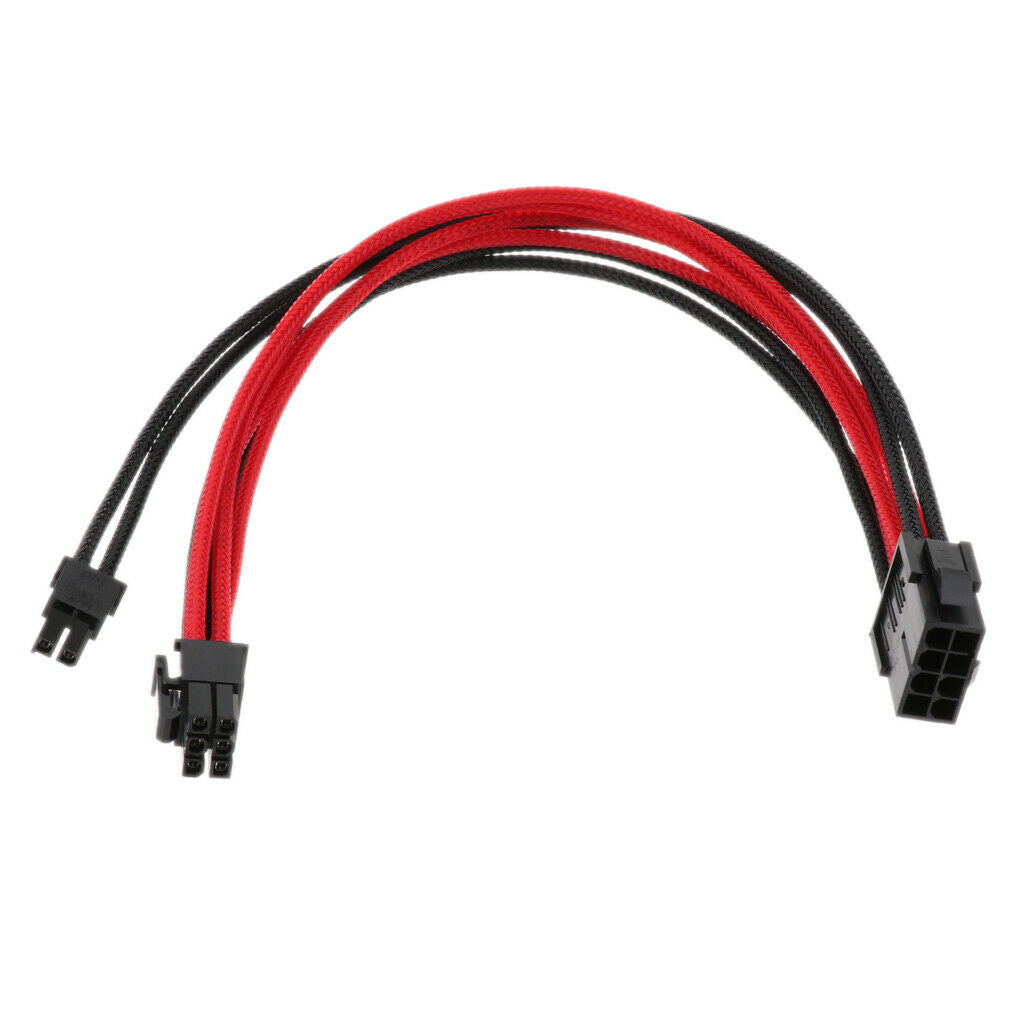 Video Card VGA PCI-E 8Pin to 6+2pin Extension Cable Sleeved Black+Red 30cm