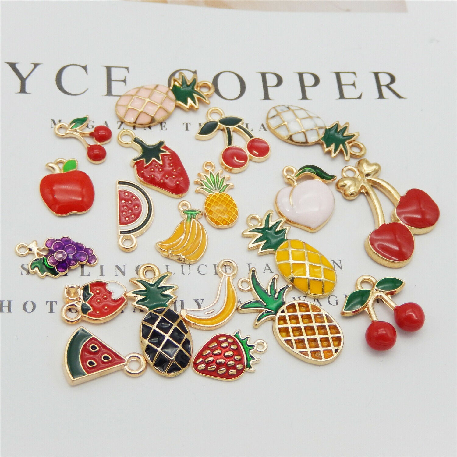 40pcs Assorted Mixed Enamel Alloy Fruit Series Pendant Charms DIY Accessories