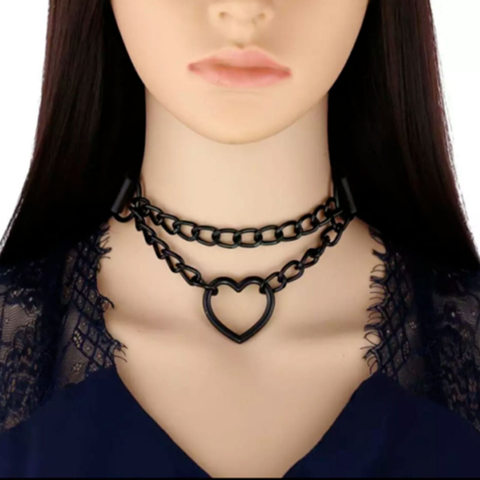 Punk Women's Black Heart Pendant Choker Chain Necklace