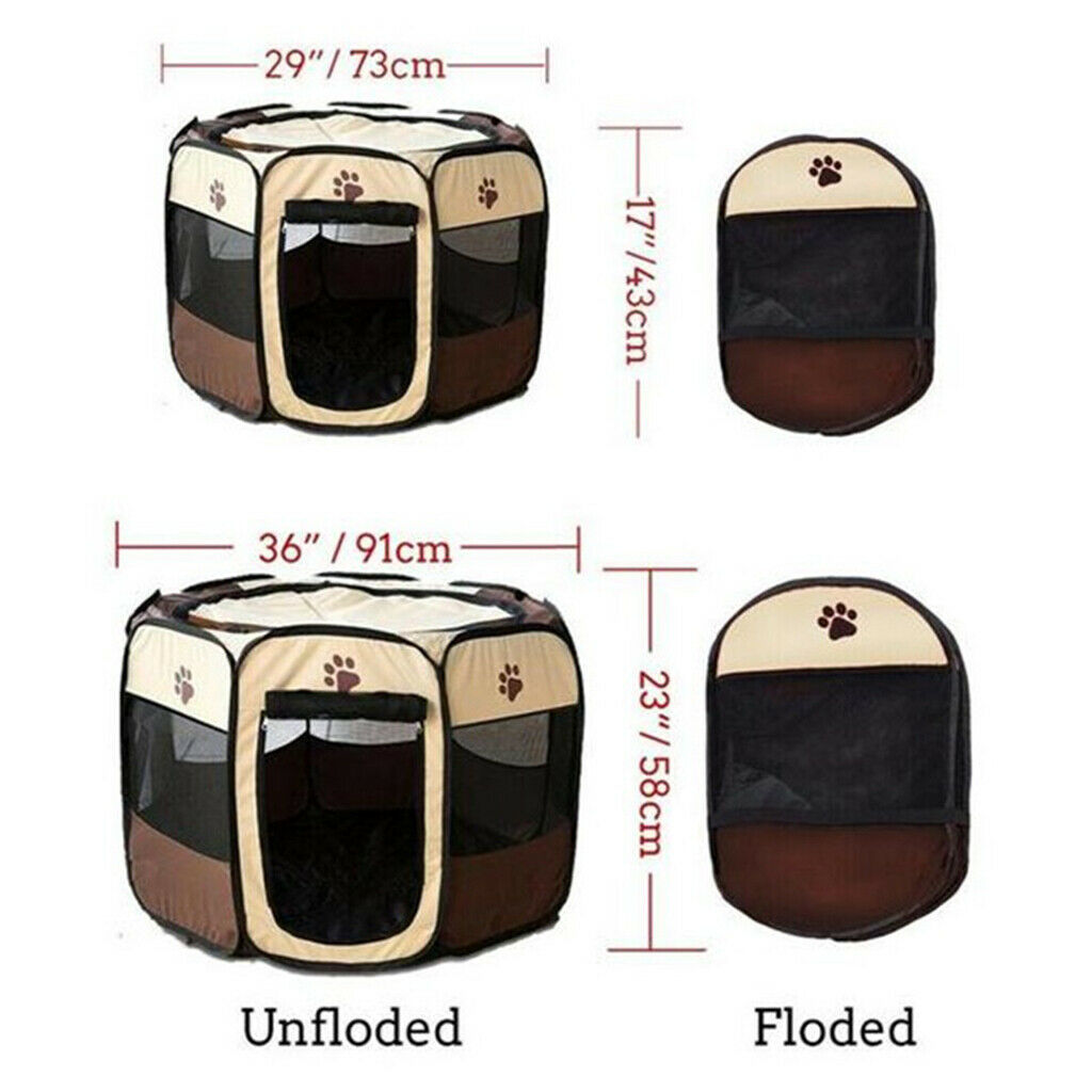 Pet Folding Playpen Portable 8-Panel Kennel Fences Tent Brown_S