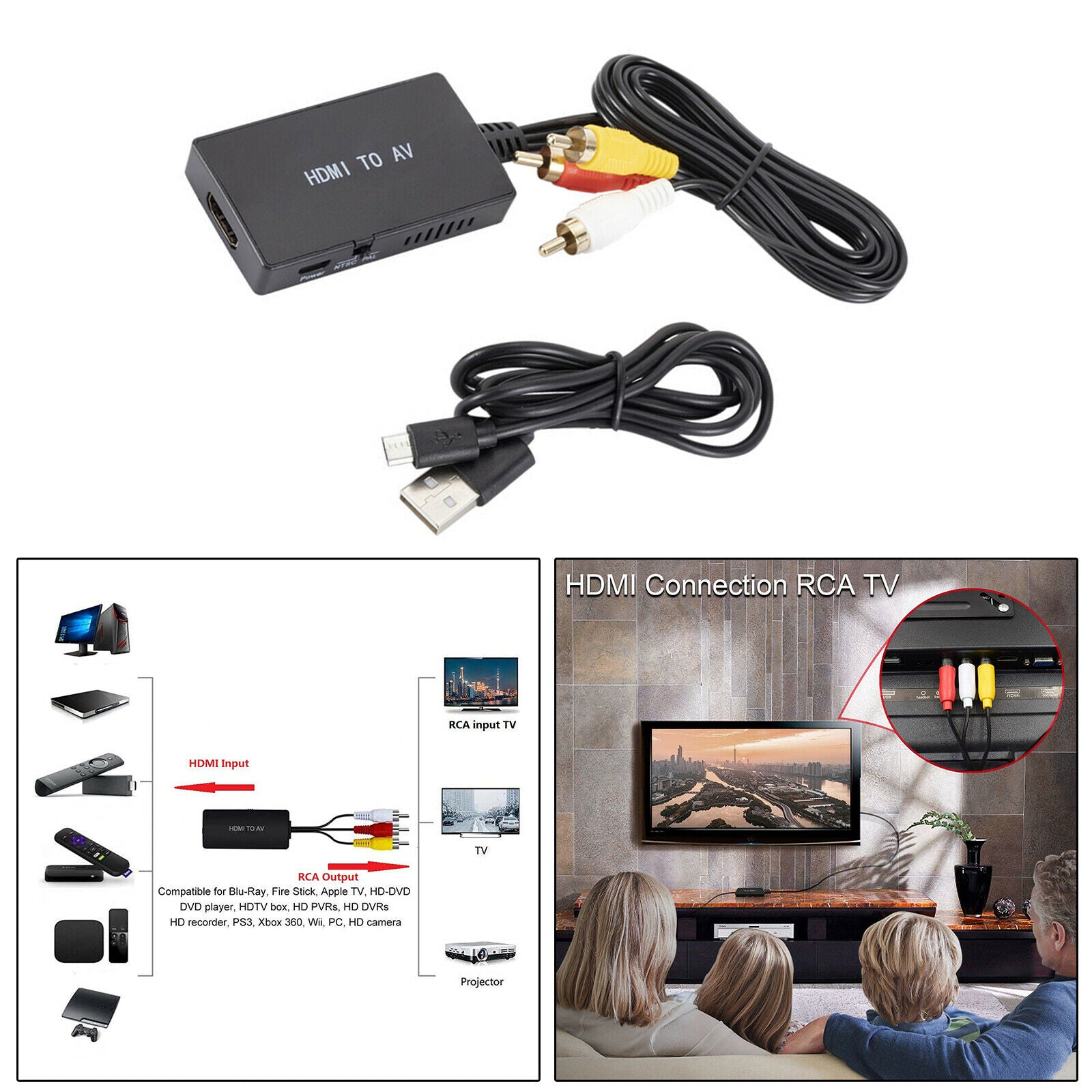 HDMI to AV Converter Audio   NTSC for Old TV HDTV Box Video Recorders