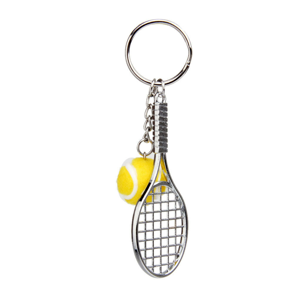 Tennis Ball Racket Pendant Charm Keyring Key Chain Split Ring of Yellow