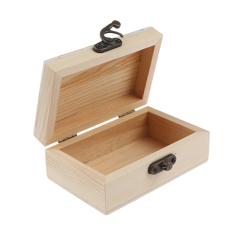 1PC Wooden Box Storage Plain Wood Jewellery Box Case With Lid Lo.l8