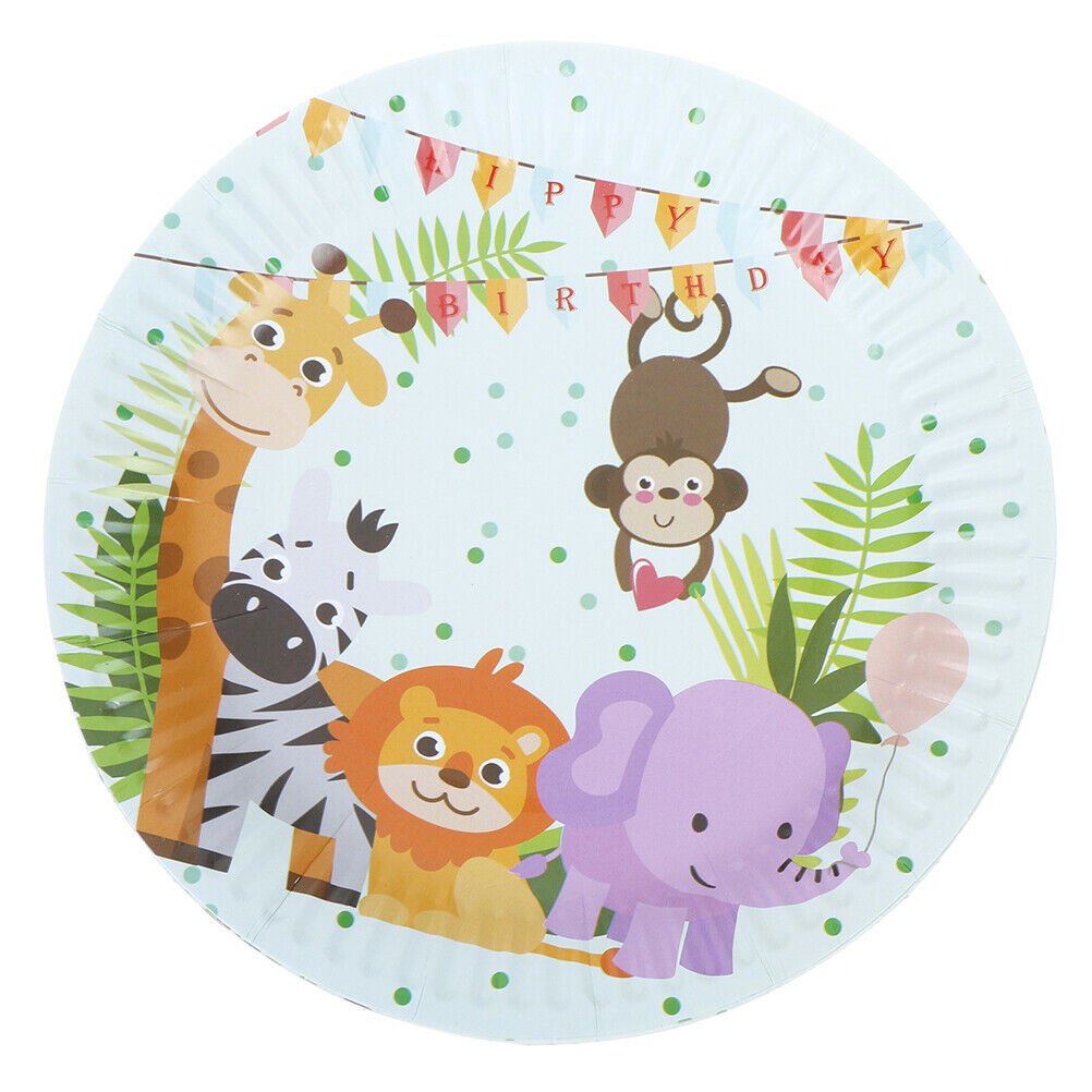 10pcs Safari animals theme paper plates kids birthday party disposable di.l8