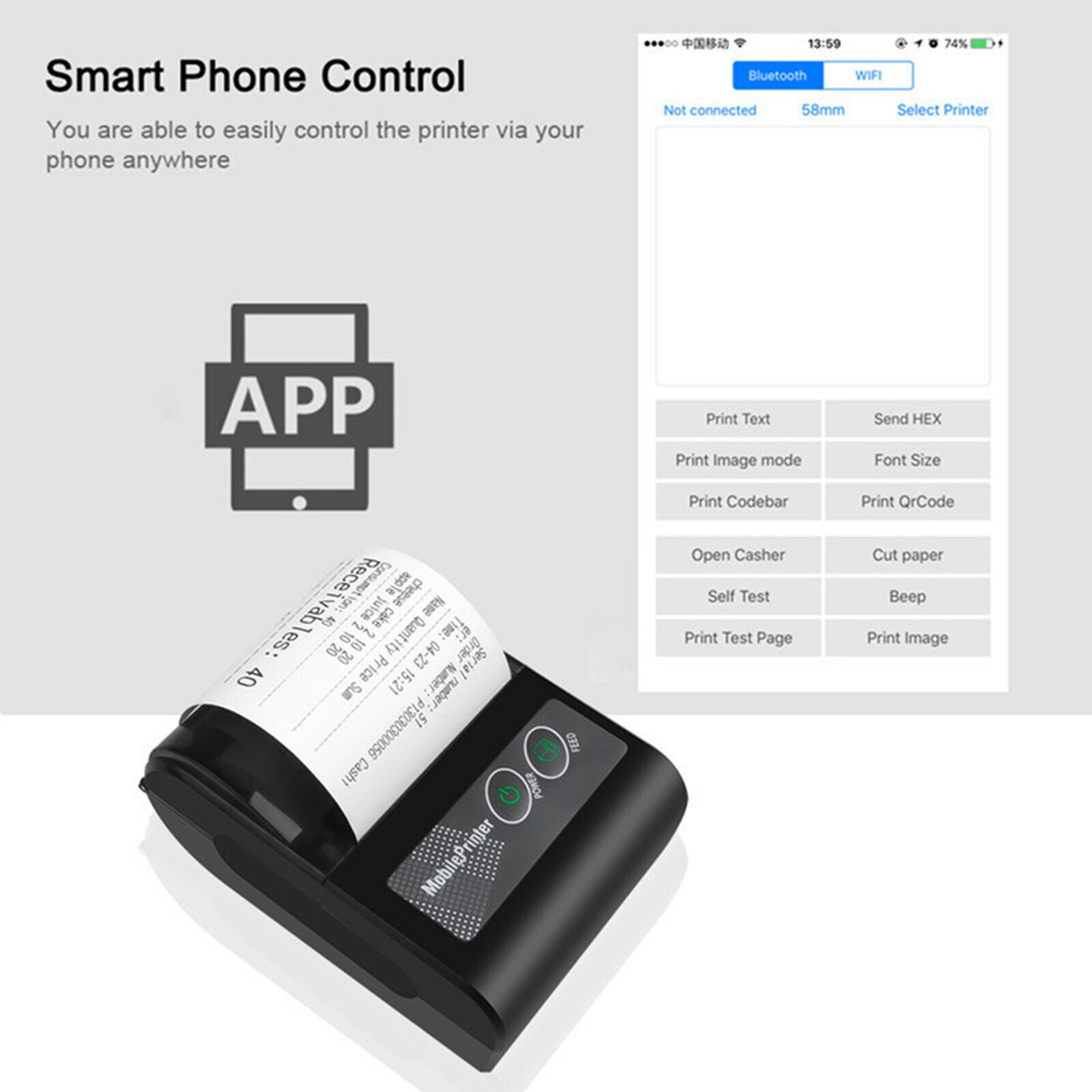 Wireless Mini Bluetooth Printer Portable Thermal Receipt Printer Mobile PC