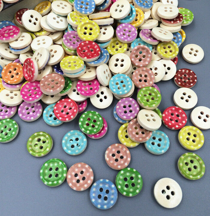 100PCS Mixed Color 4 Holes Wooden Buttons Fit Sewing Clothing accessories 13mm