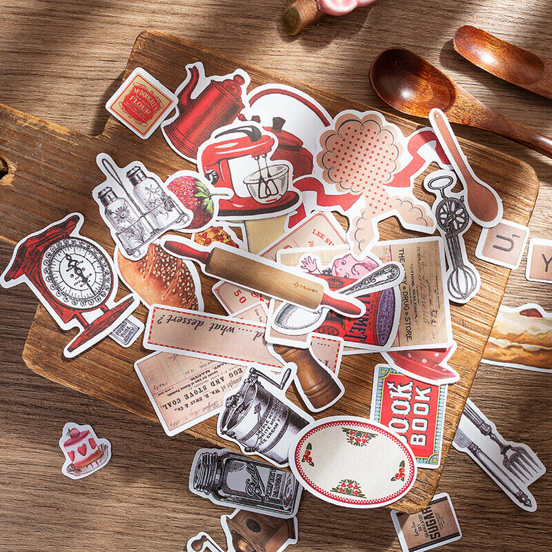 35Pcs Junk Journal Retro English Cooking Food Stickers Scrapbooking Diary Decor