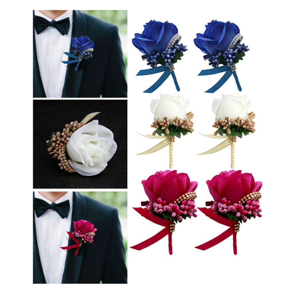 6 Pieces/lot Groom Boutonniere Wedding Silk Rose (5cm) Flowers Accessories Prom