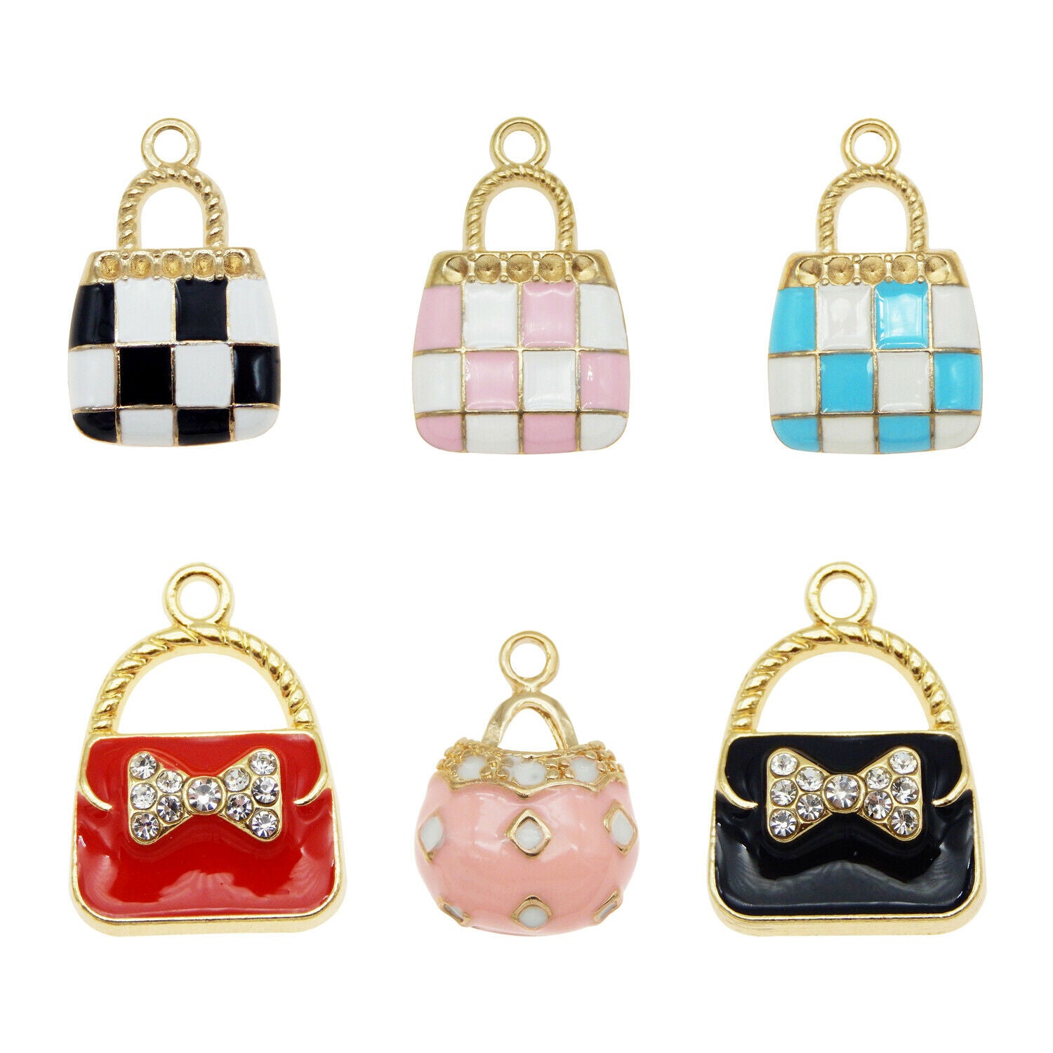 12PCS/Pack Mixed Assorted Bag Handbags Enamel Plated Charms Pendant DIY Findings