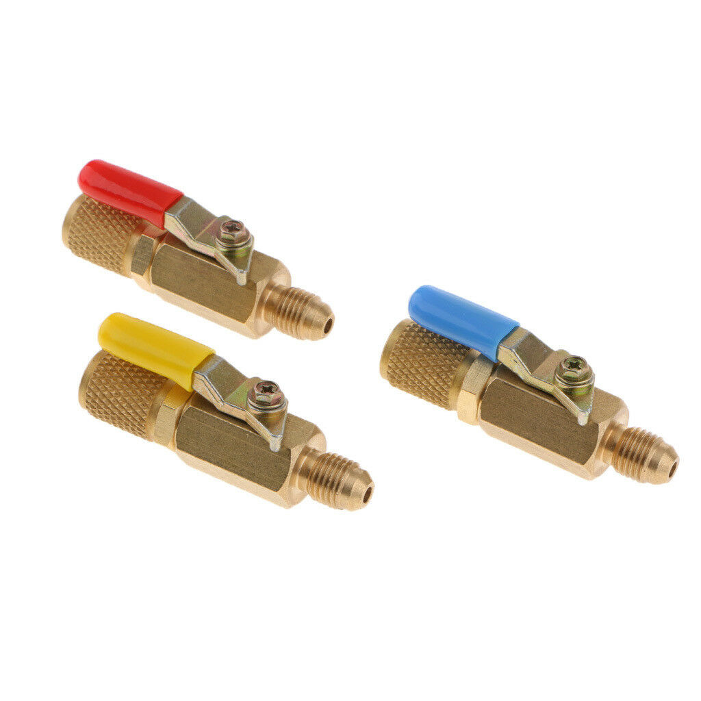 3PCS AC HVAC  Charging Hose R410A R134A Straight Ball Shut Valve
