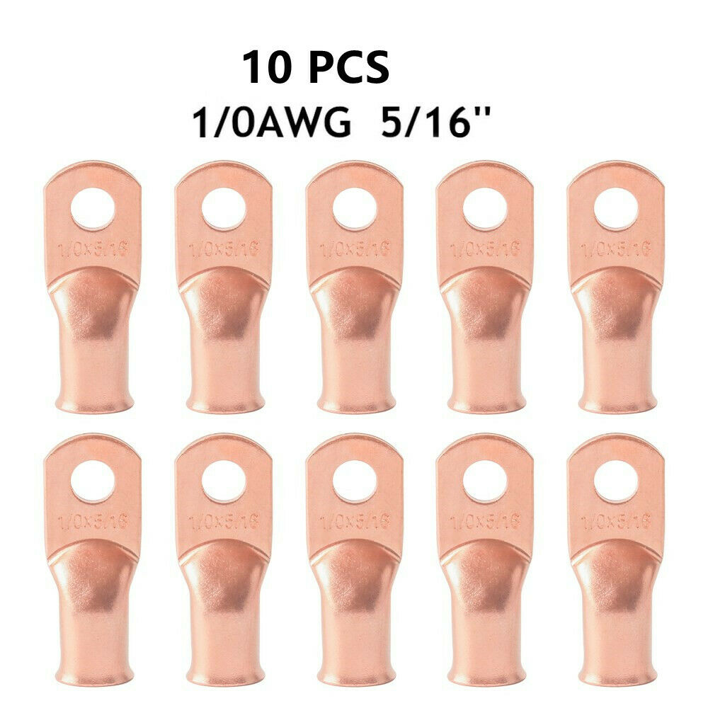 10PCS 1/0 AWG-5/16" Battery Cable Wire Welding Bare Copper Lug Ring Terminals